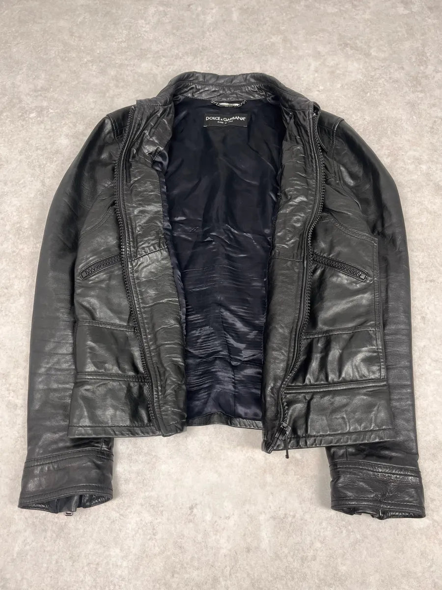 AW2016 Dolce & Gabbana Black Multi Zips Mafia Leather Jacket kBspFTo 7