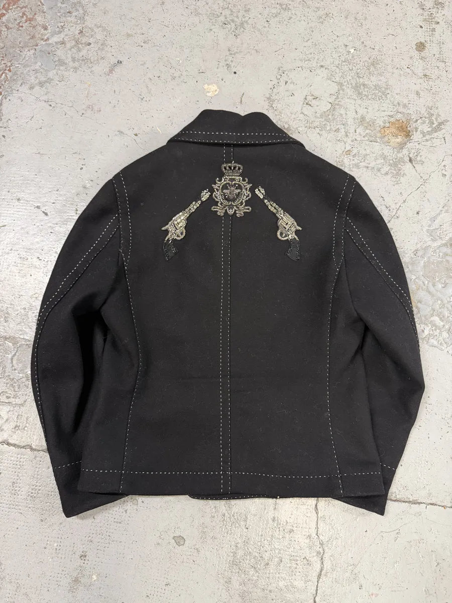AW2016 Dolce & Gabbana Black Wool Gun-Embroidered Coat iwvvURk 5