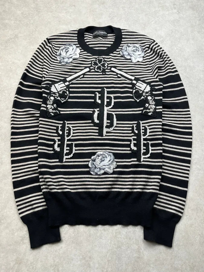 AW2016 Dolce & Gabbana Far West Gun Stripes Black & White Sweater NSdQbMa 0