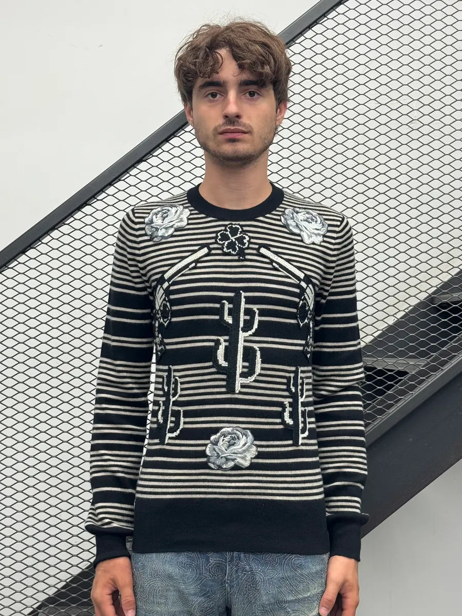 AW2016 Dolce & Gabbana Far West Gun Stripes Black & White Sweater NSdQbMa 2