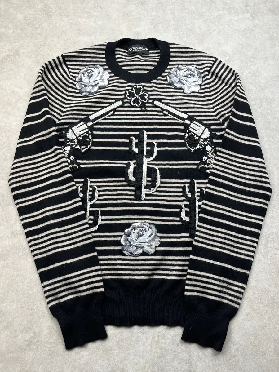 AW2016 Dolce & Gabbana Far West Gun Stripes Black & White Sweater NSdQbMa 4