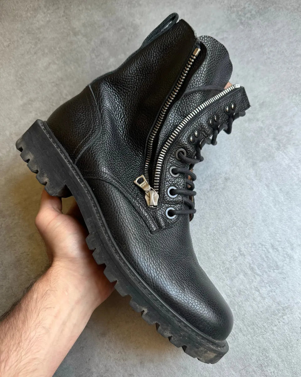 AW2016 Dries Van Noten Combat Size Zip Black Leather Boots soNRcHo 1