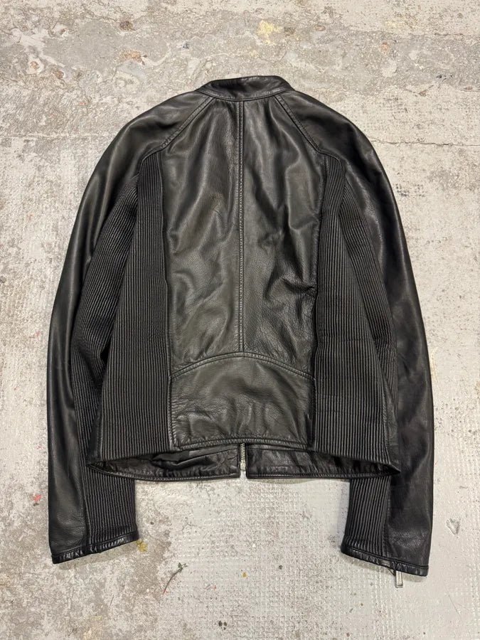 AW2016 Dsquared2 Black Leather Arm Zips Biker Jacket xHznHmJ 4