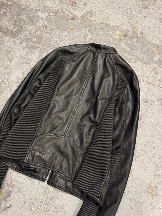 AW2016 Dsquared2 Black Leather Arm Zips Biker Jacket xHznHmJ 5