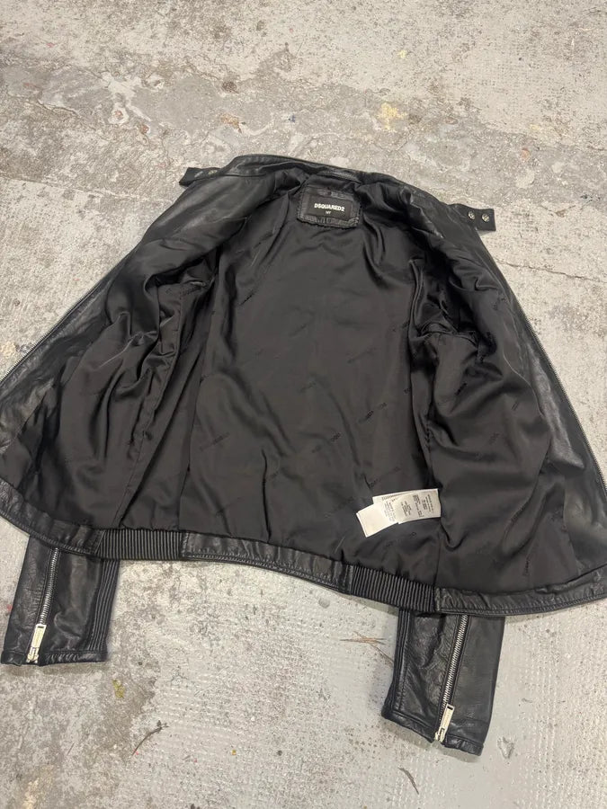 AW2016 Dsquared2 Black Leather Arm Zips Biker Jacket xHznHmJ 7