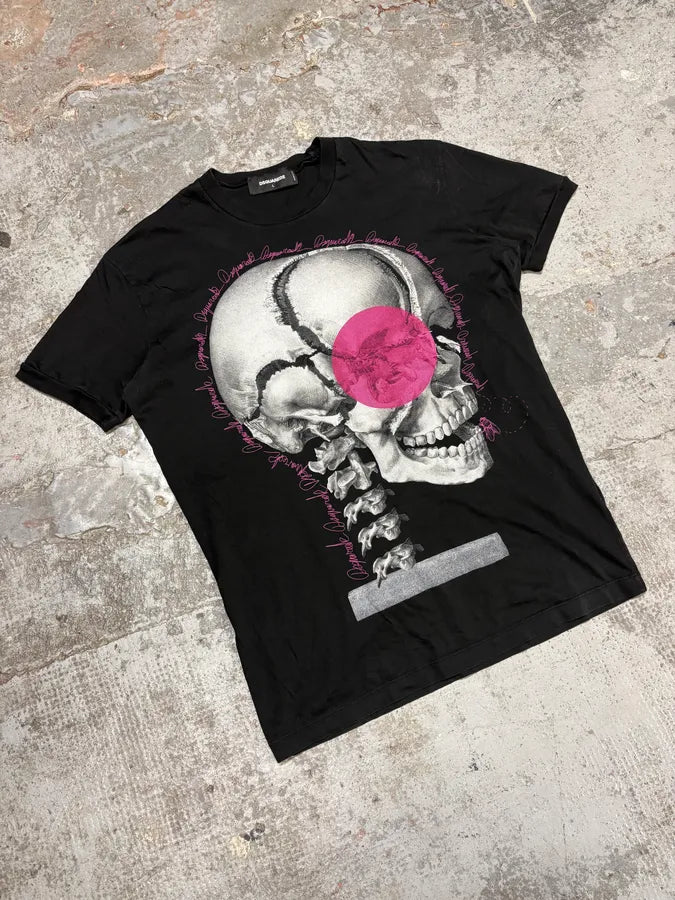 AW2016 Dsquared2 Skeleton Pink Love Black T-Shirt bOVUPxs 3