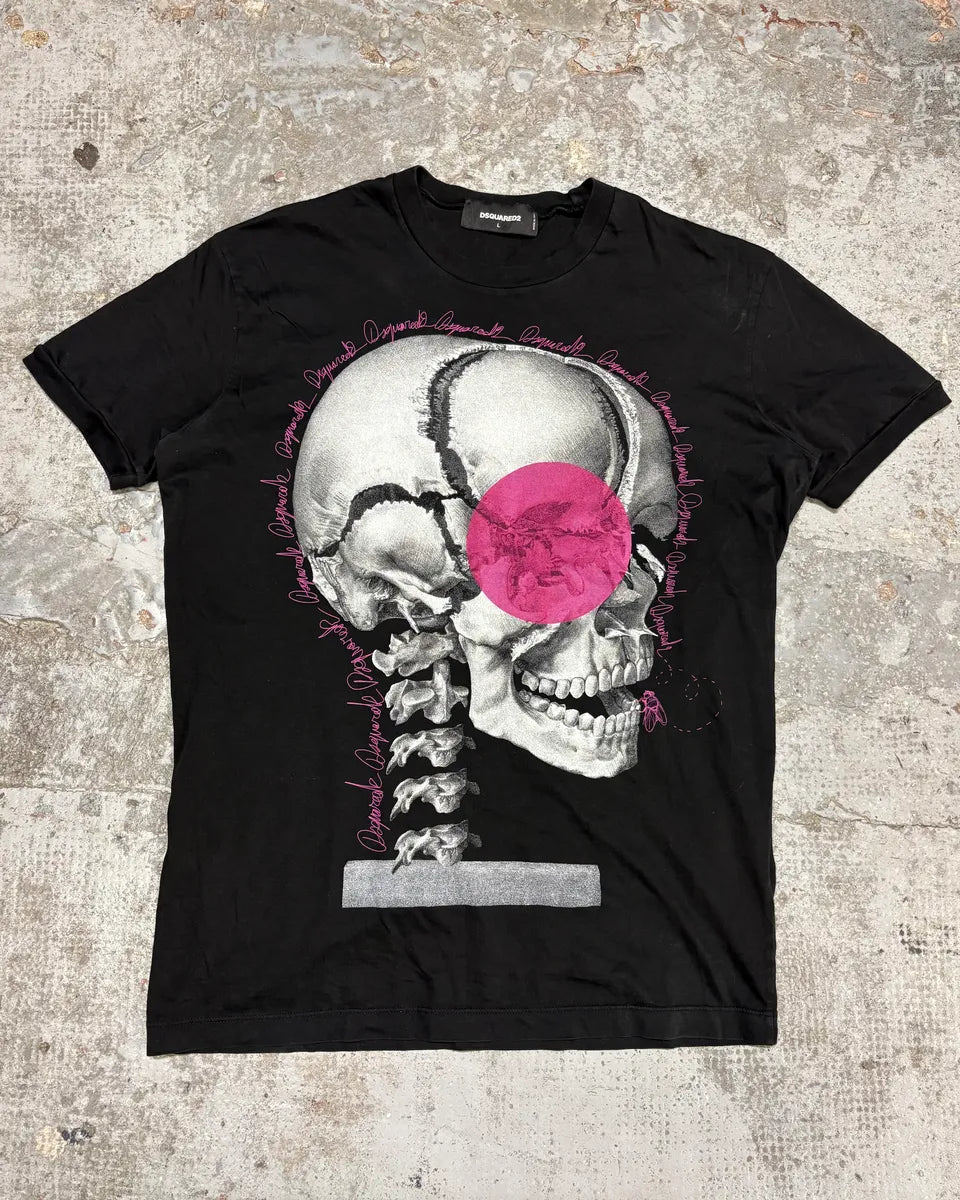 AW2016 Dsquared2 Skeleton Pink Love Black T-Shirt bOVUPxs 0