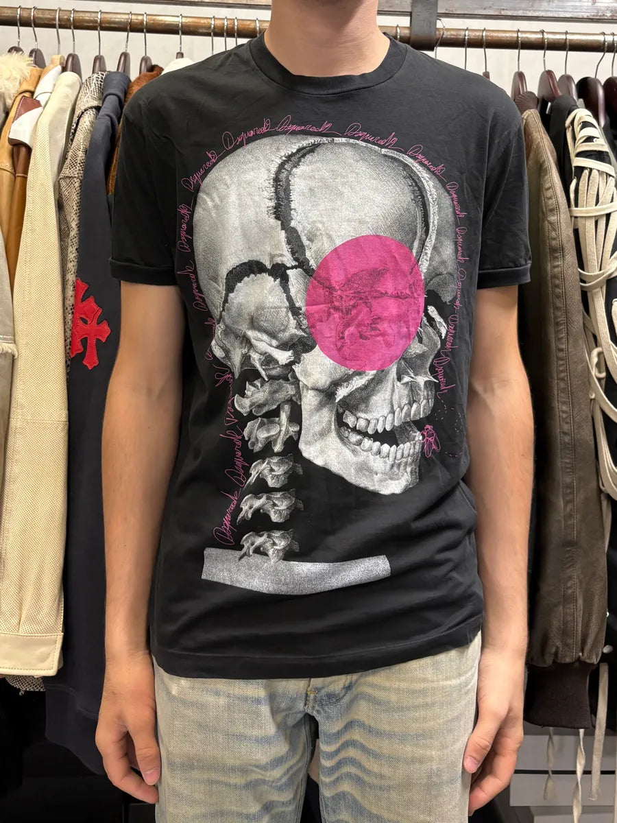 AW2016 Dsquared2 Skeleton Pink Love Black T-Shirt bOVUPxs 1