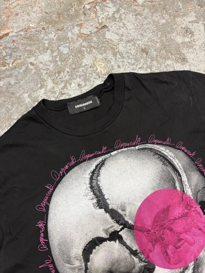 AW2016 Dsquared2 Skeleton Pink Love Black T-Shirt bOVUPxs 4