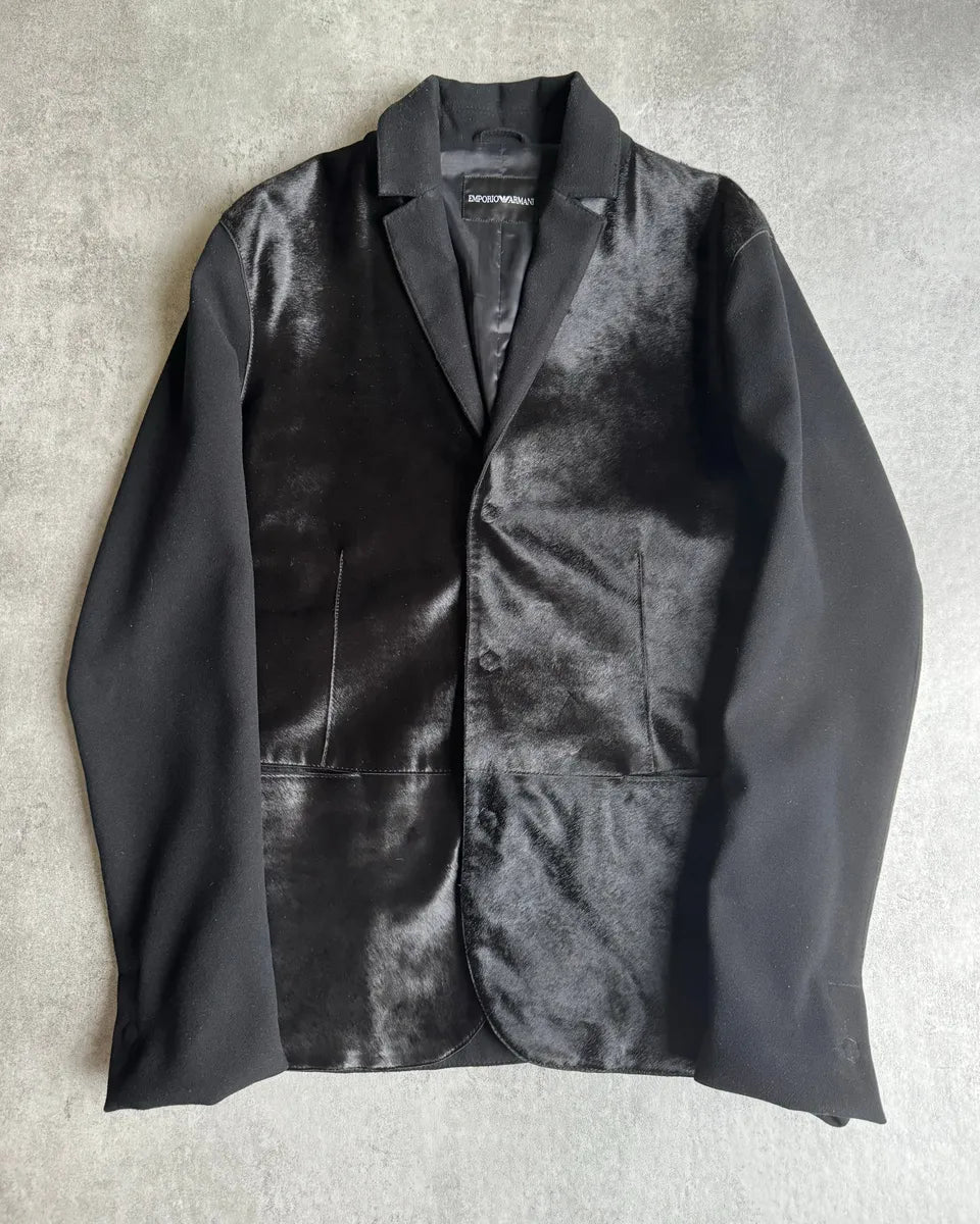 AW2016 Emporio Armani Lamb Pony Hair Black Hybrid Blazer Jacket GmkqVDG 0