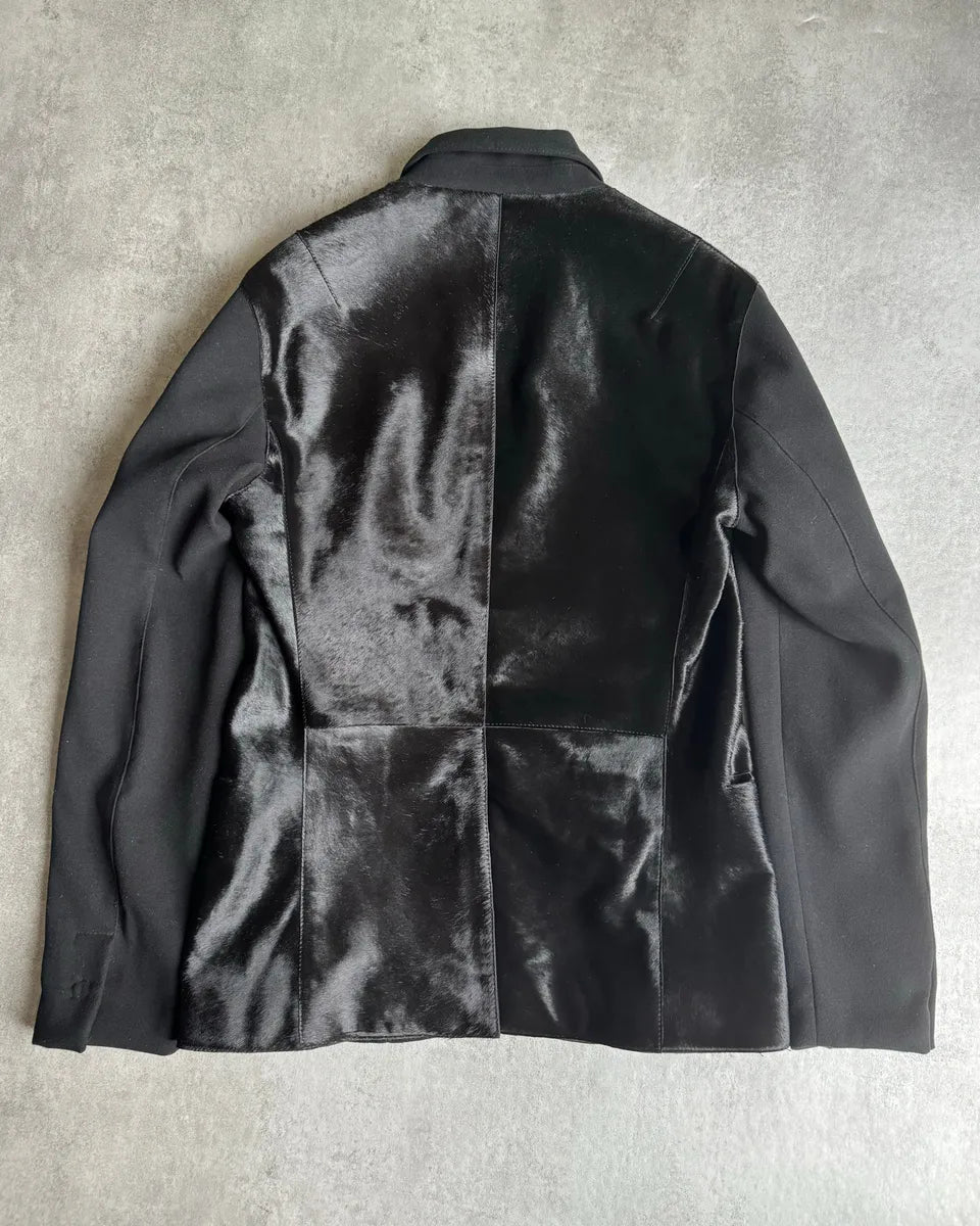 AW2016 Emporio Armani Lamb Pony Hair Black Hybrid Blazer Jacket GmkqVDG 1