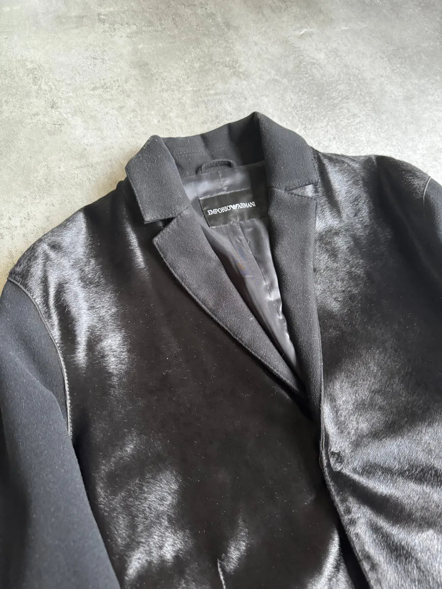 AW2016 Emporio Armani Lamb Pony Hair Black Hybrid Blazer Jacket GmkqVDG 10