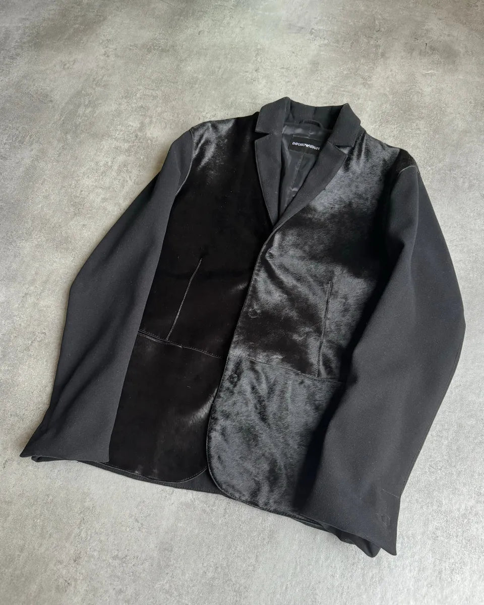 AW2016 Emporio Armani Lamb Pony Hair Black Hybrid Blazer Jacket GmkqVDG 11