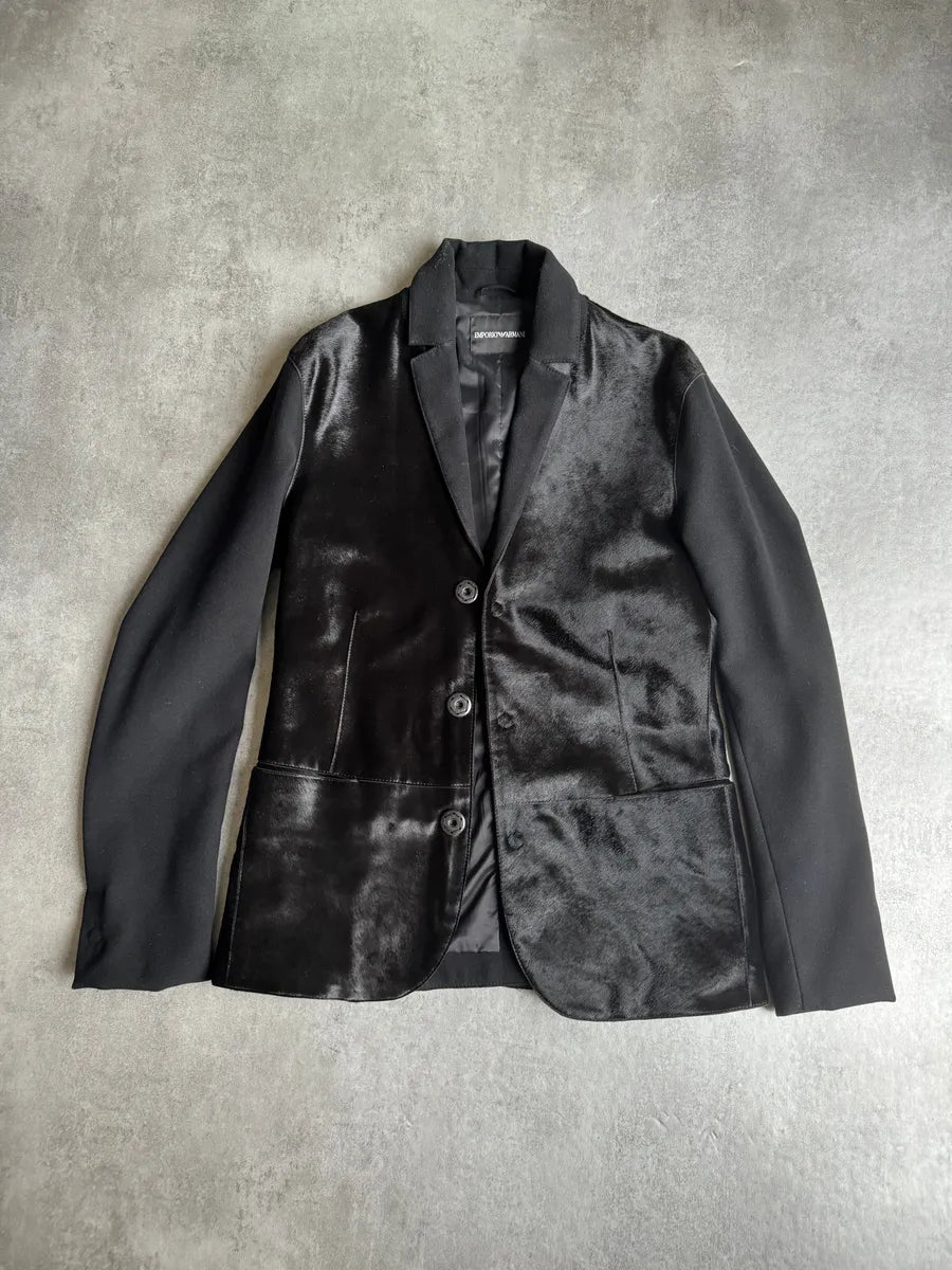 AW2016 Emporio Armani Lamb Pony Hair Black Hybrid Blazer Jacket GmkqVDG 6
