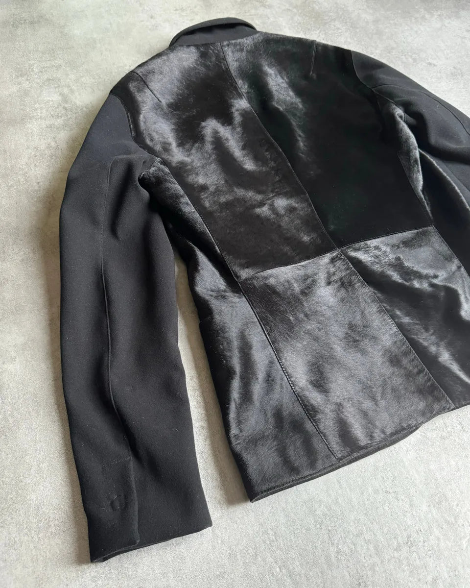 AW2016 Emporio Armani Lamb Pony Hair Black Hybrid Blazer Jacket GmkqVDG 7