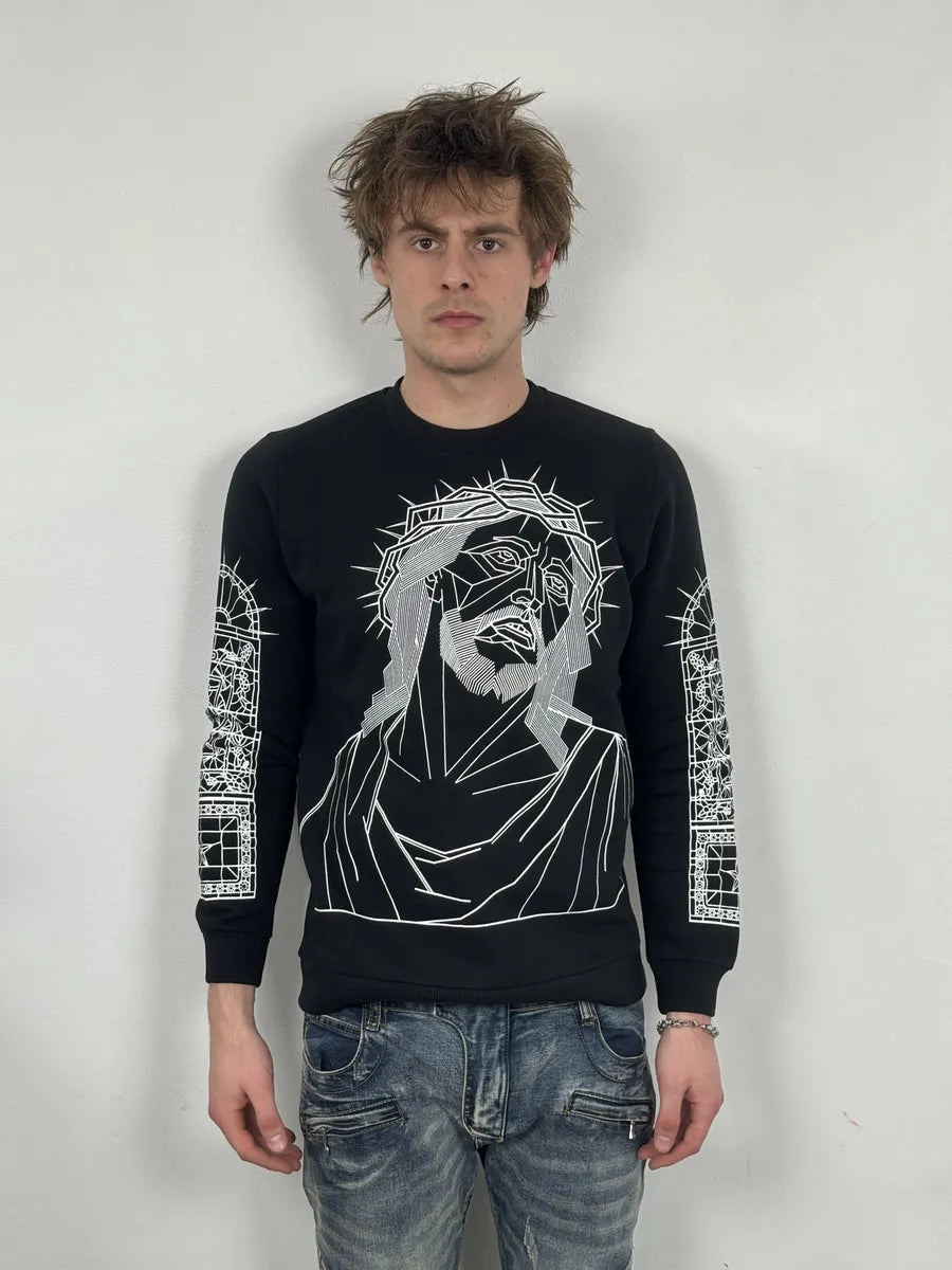 AW2016 Givenchy Black Barbed Wire Jesus Print Sweatshirt chahgvO 0