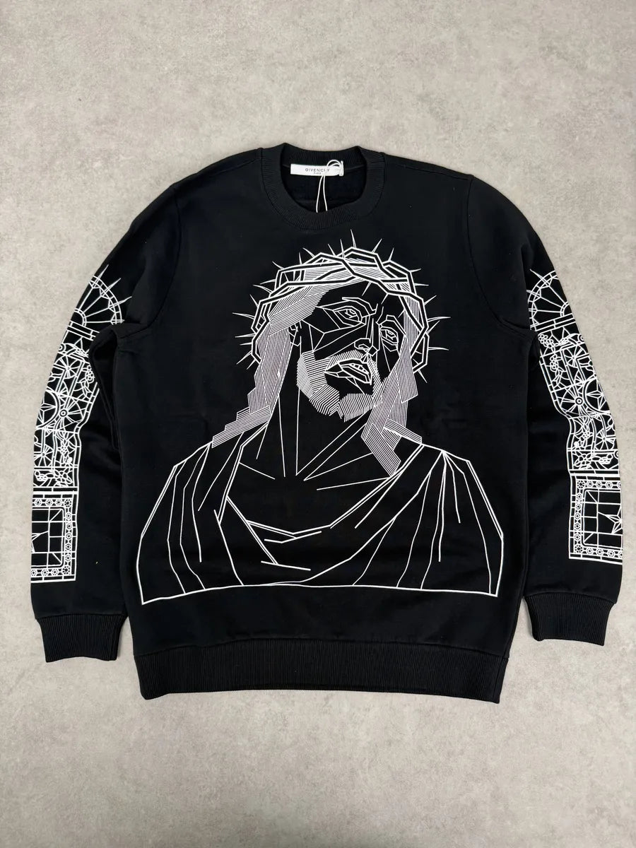 AW2016 Givenchy Black Barbed Wire Jesus Print Sweatshirt chahgvO 5