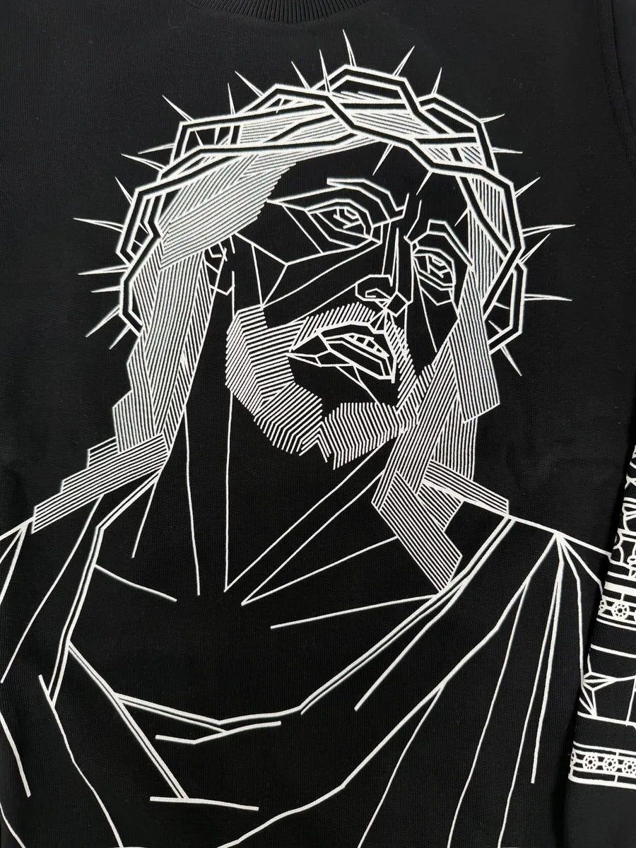 AW2016 Givenchy Black Barbed Wire Jesus Print Sweatshirt chahgvO 7