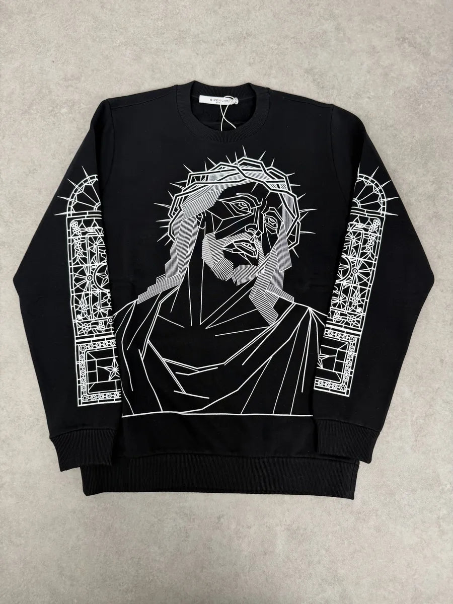 AW2016 Givenchy Black Barbed Wire Jesus Print Sweatshirt chahgvO 8