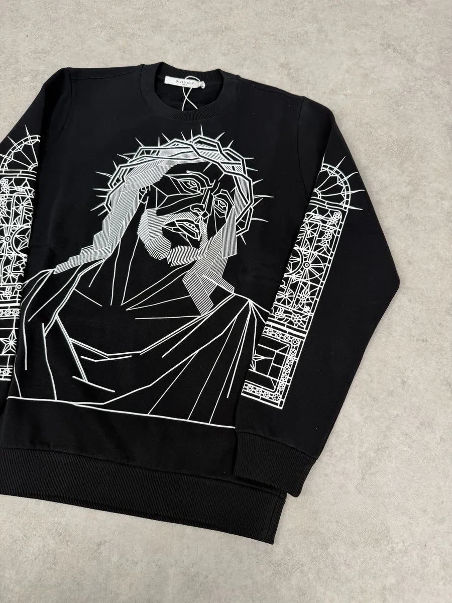 AW2016 Givenchy Black Barbed Wire Jesus Print Sweatshirt chahgvO 9