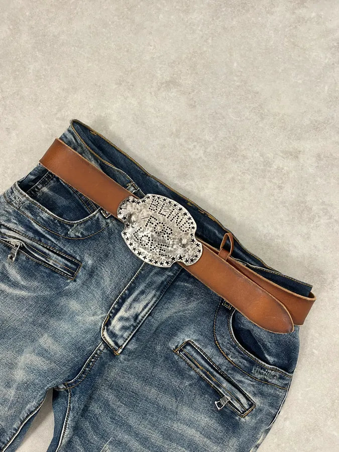 AW2016 Gucci Blind for Love Brown Leather Belt Rodeo Grey Buckle FFAihWM 0