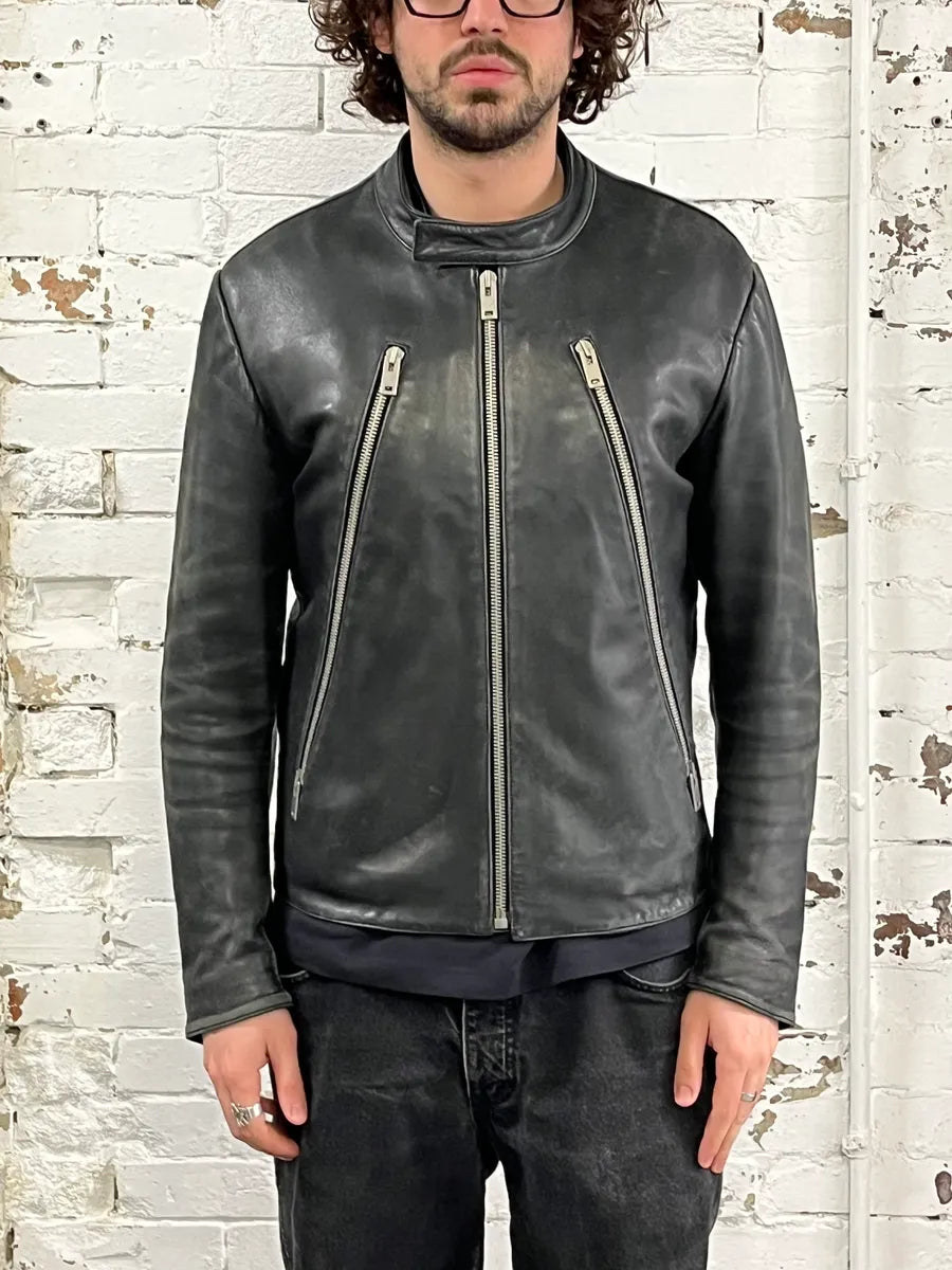 AW2016 Maison Margiela 5-Zip Biker Black Leather Jacket gzcujZQ 1