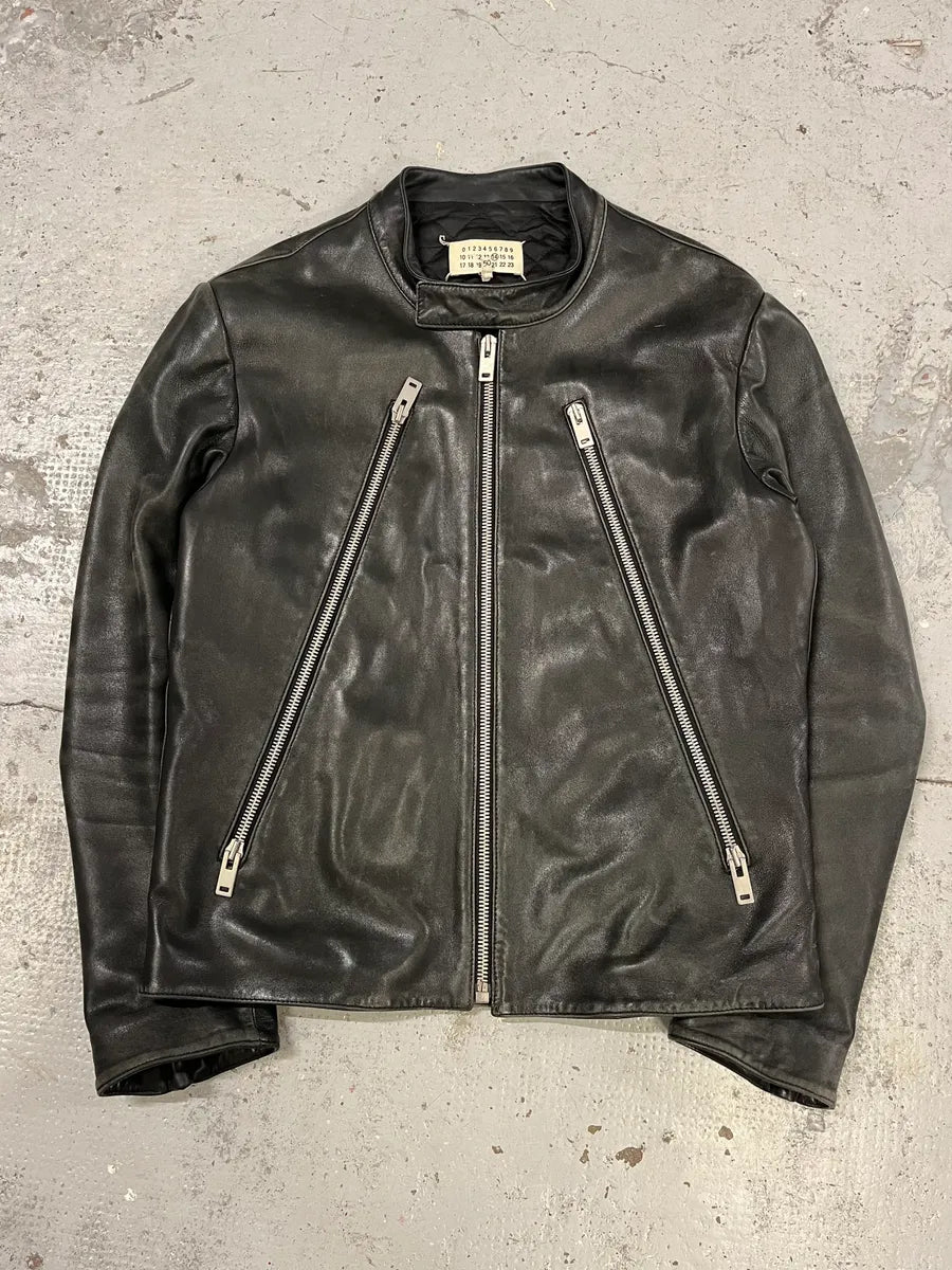 AW2016 Maison Margiela 5-Zip Biker Black Leather Jacket gzcujZQ 3
