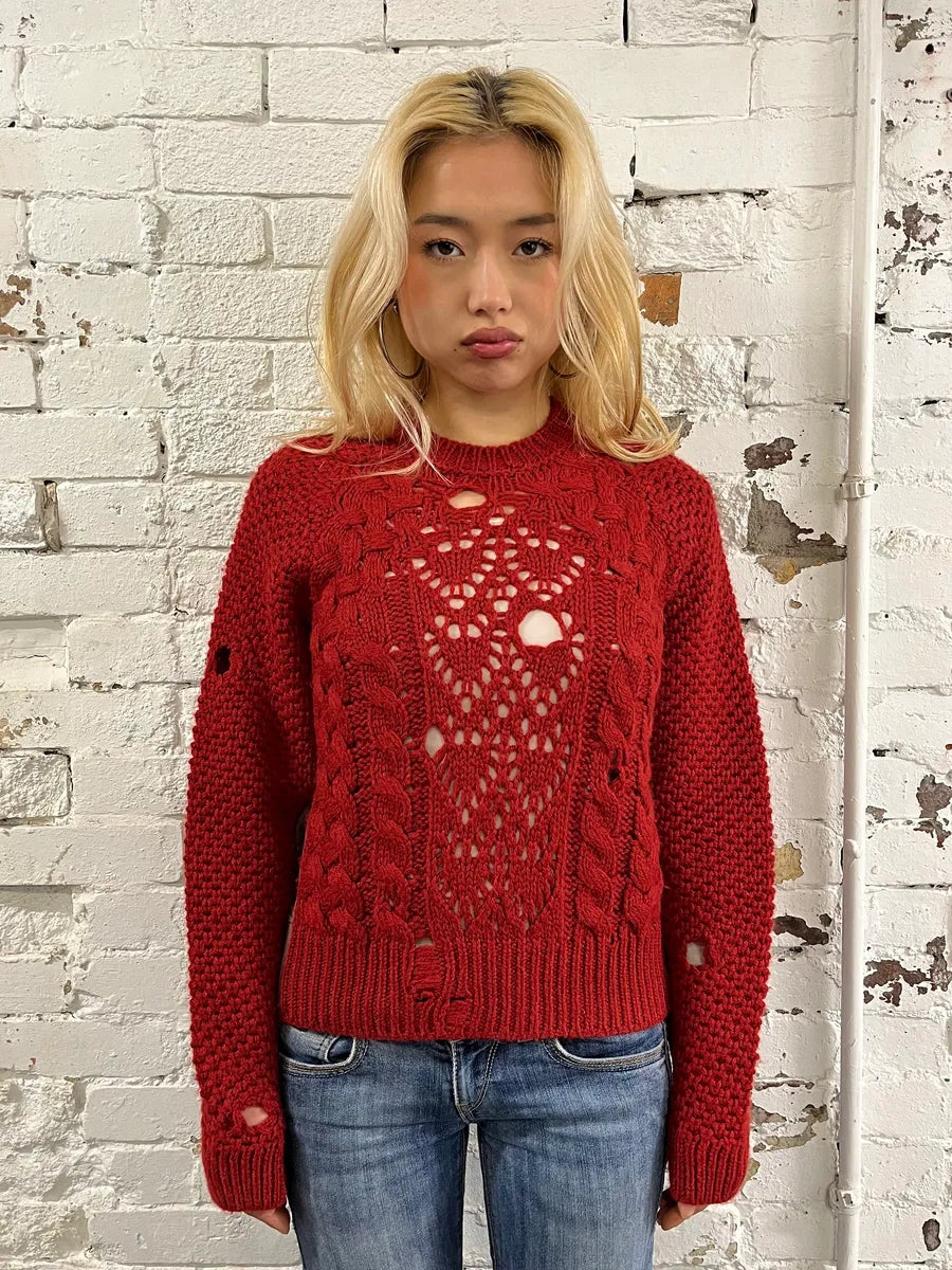 AW2016 Maison Margiela Deconstructed Perforated Red Sweater RgkxZOW 1