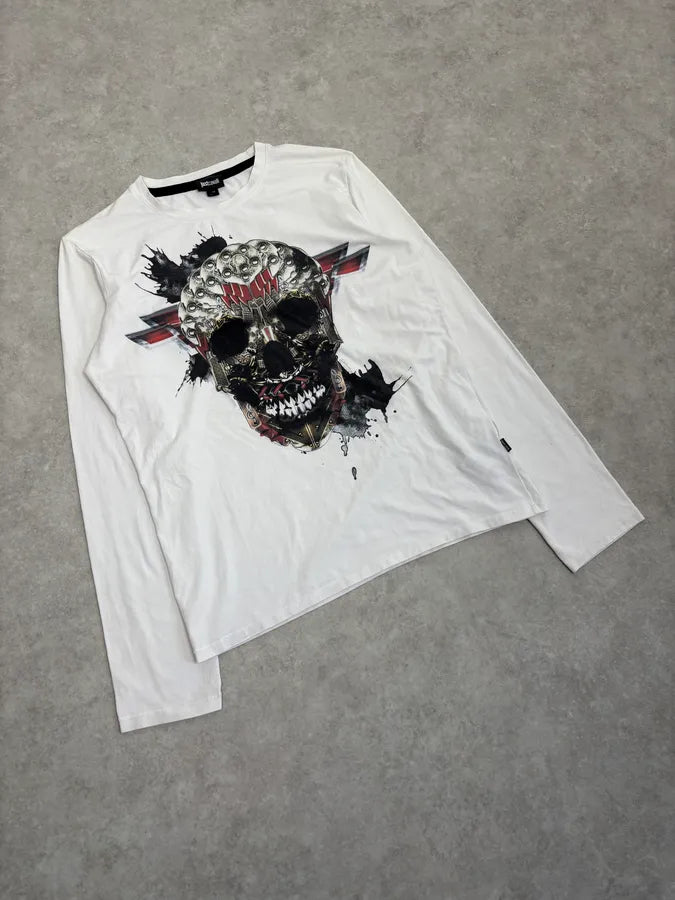 AW2016 Cavalli Metal Skull Print White Longsleeves eaTDxVy 3