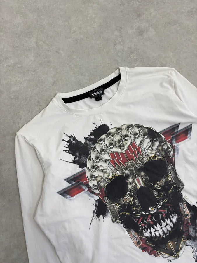 AW2016 Cavalli Metal Skull Print White Longsleeves eaTDxVy 4