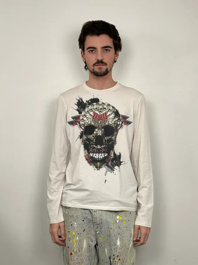 AW2016 Cavalli Metal Skull Print White Longsleeves eaTDxVy 1