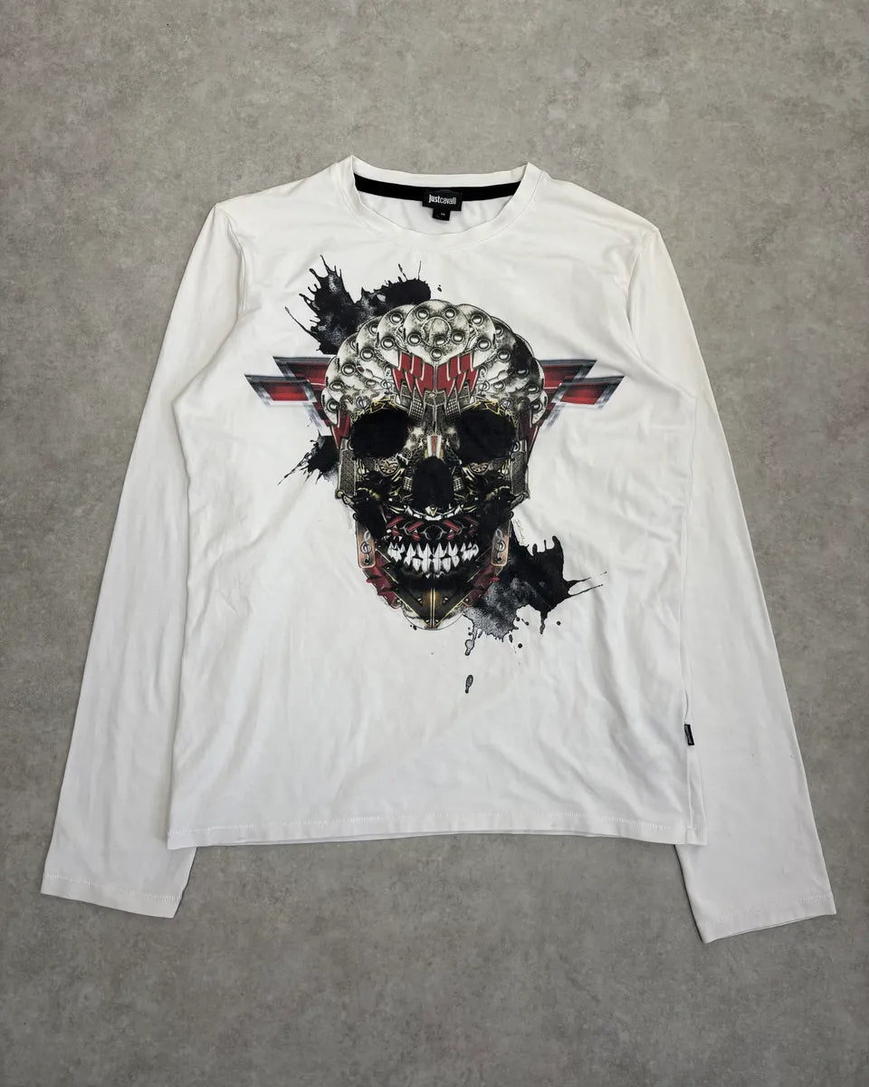 AW2016 Cavalli Metal Skull Print White Longsleeves eaTDxVy 0