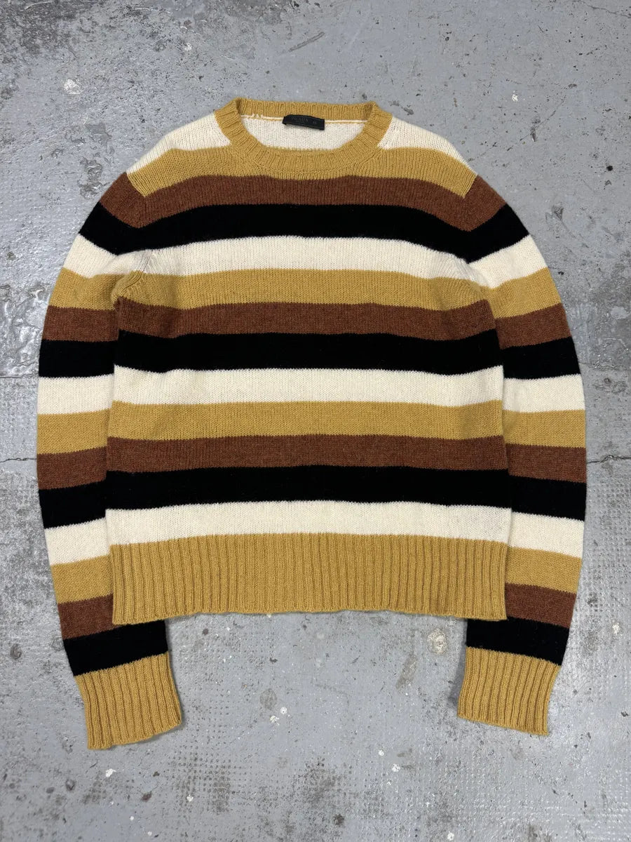 AW2016 Prada Yellow & Brown Striped Wool Sweater MtqwuJY 0