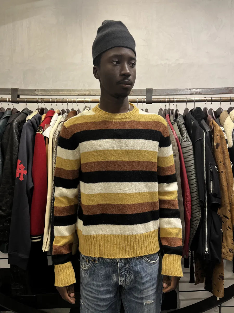 AW2016 Prada Yellow & Brown Striped Wool Sweater MtqwuJY 1
