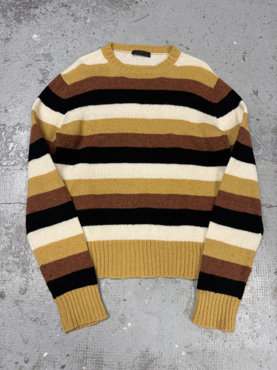 AW2016 Prada Yellow & Brown Striped Wool Sweater MtqwuJY 3