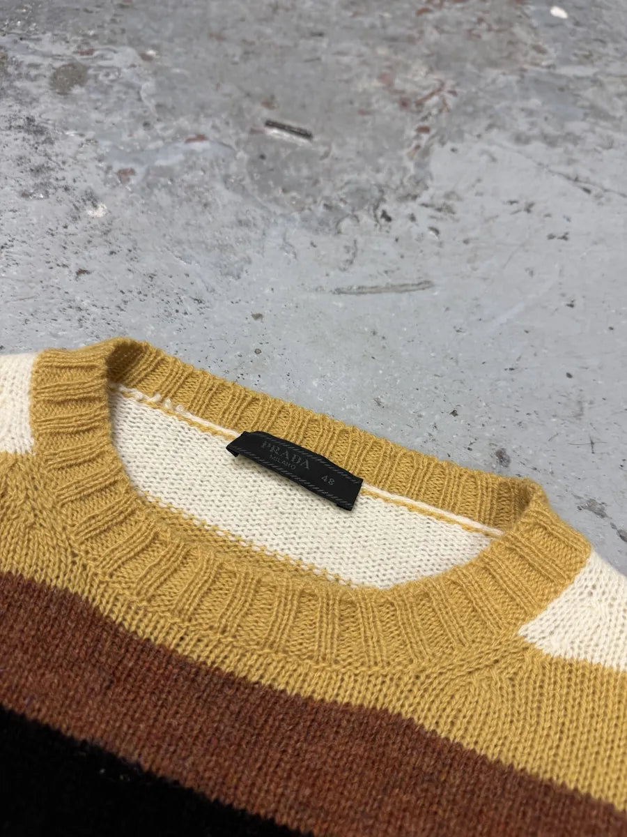 AW2016 Prada Yellow & Brown Striped Wool Sweater MtqwuJY 8