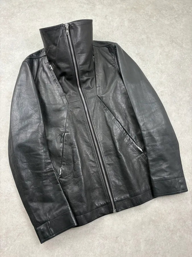 AW2016 Rick Owens Black Avant-Garde Leather Jacket uunsIld 4