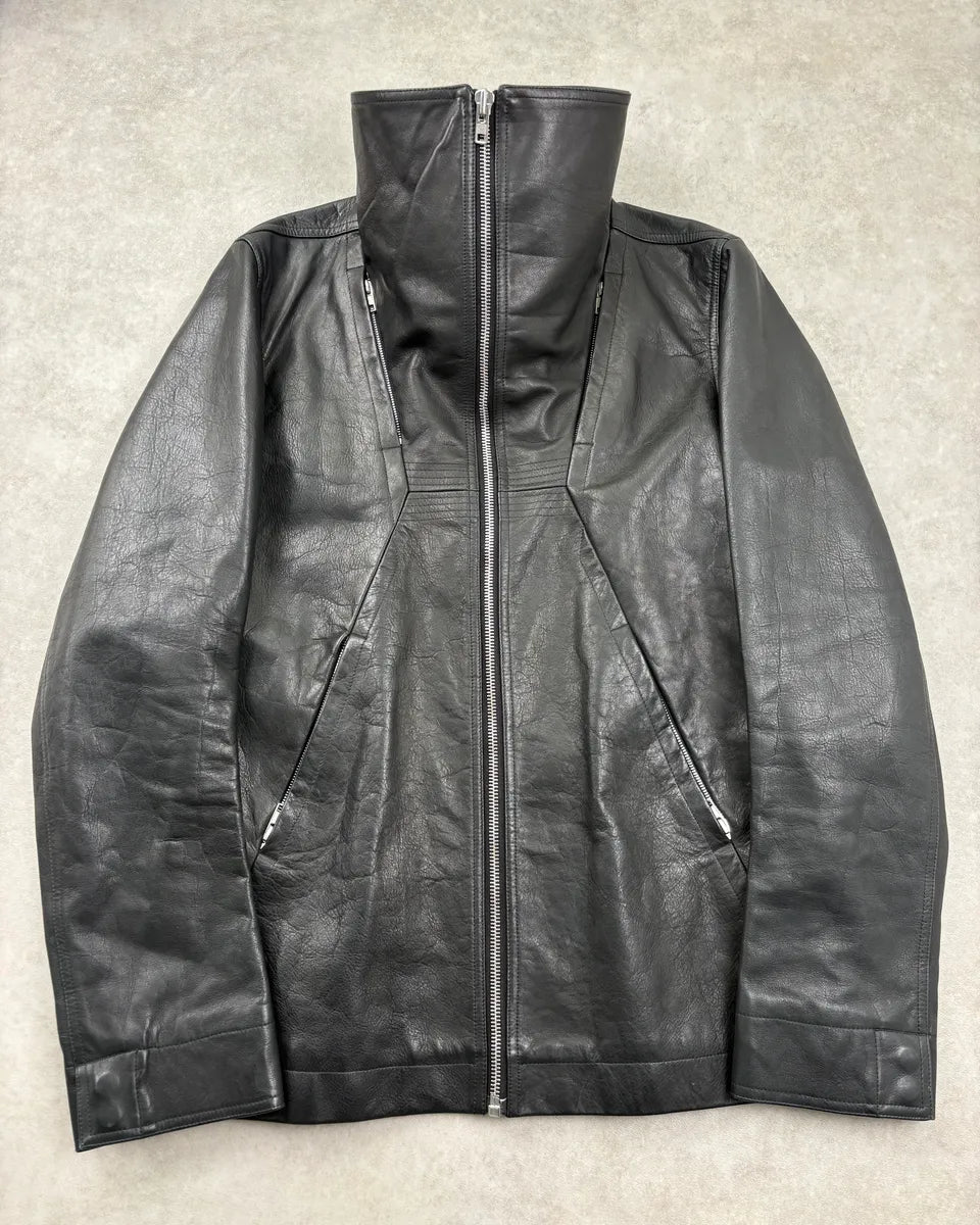 AW2016 Rick Owens Black Avant-Garde Leather Jacket uunsIld 0