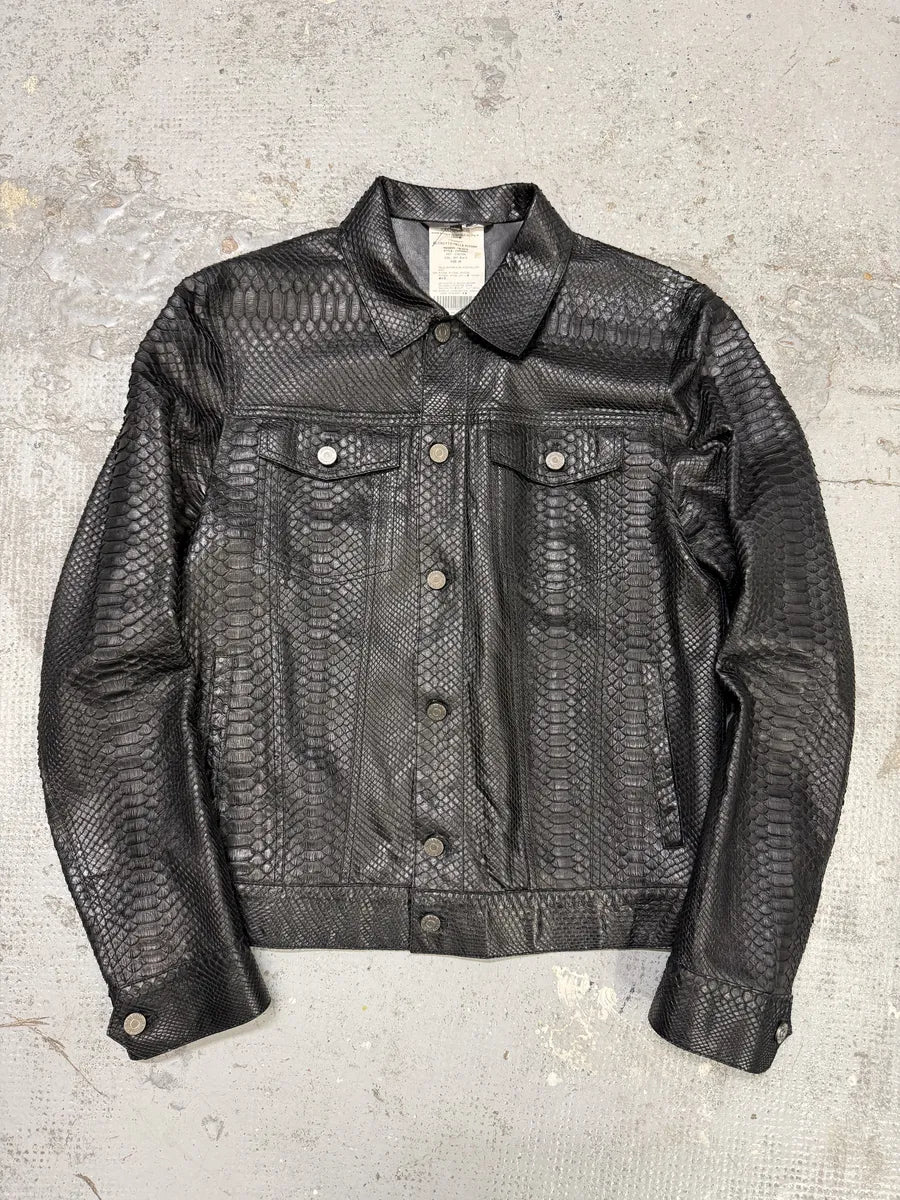 AW2016 Roberto Cavalli Black Python Leather Trucker Jacket LkLVlaw 0
