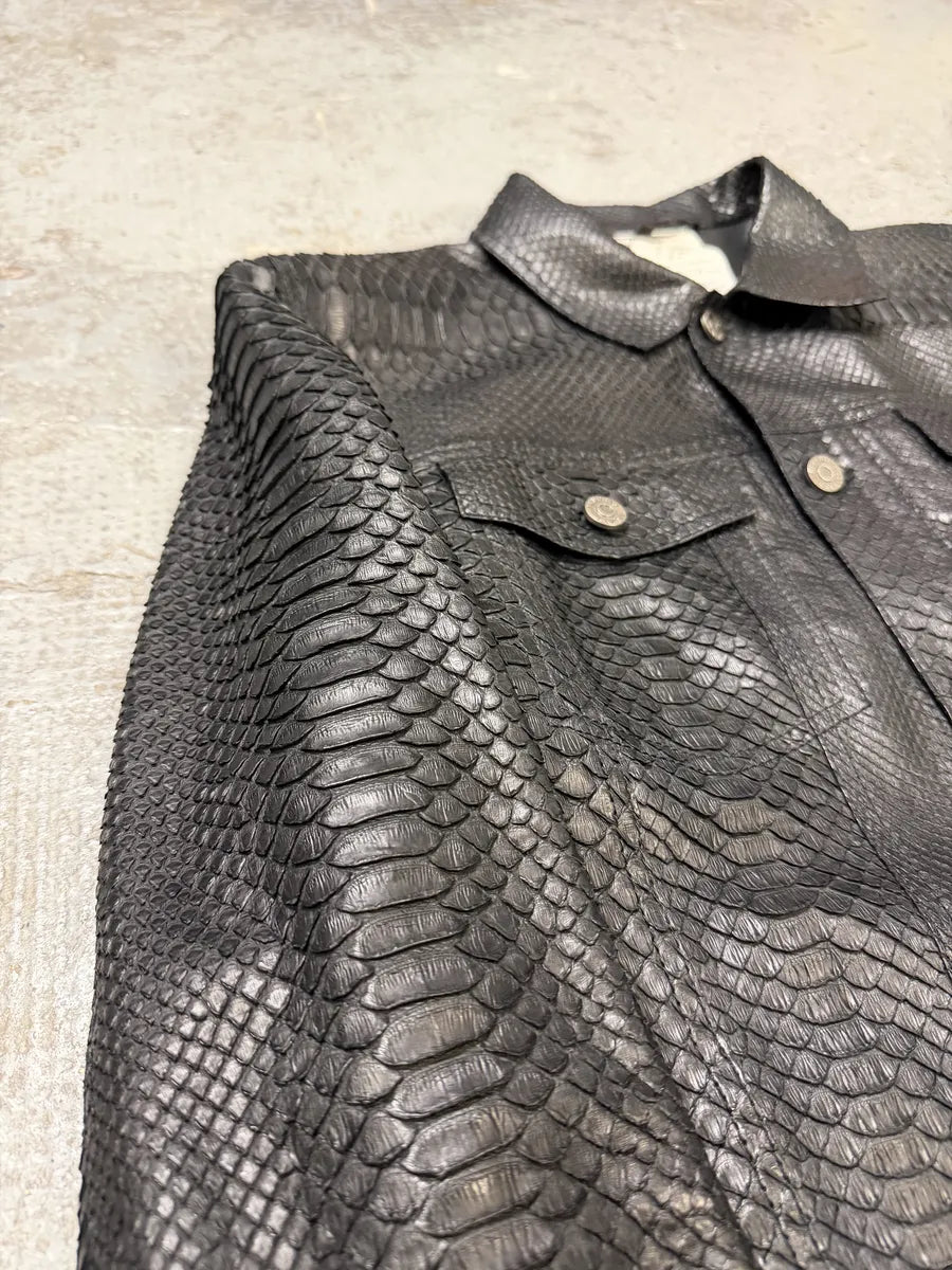 AW2016 Roberto Cavalli Black Python Leather Trucker Jacket LkLVlaw 10