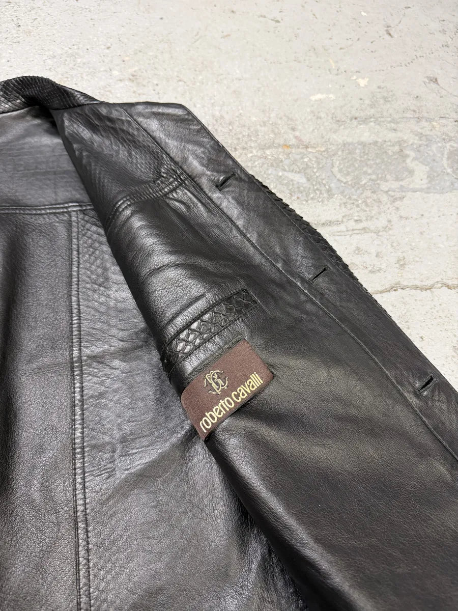 AW2016 Roberto Cavalli Black Python Leather Trucker Jacket LkLVlaw 12