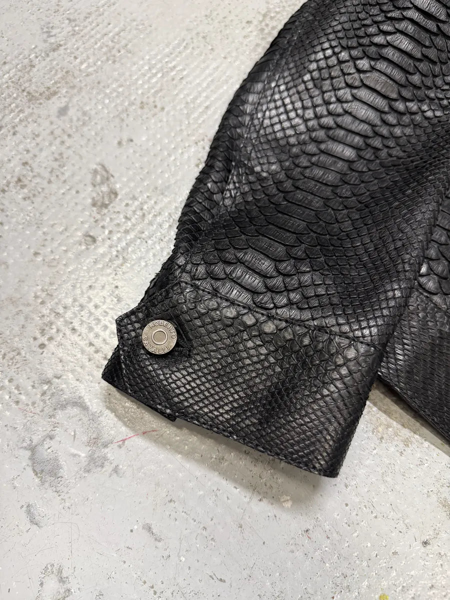 AW2016 Roberto Cavalli Black Python Leather Trucker Jacket LkLVlaw 13