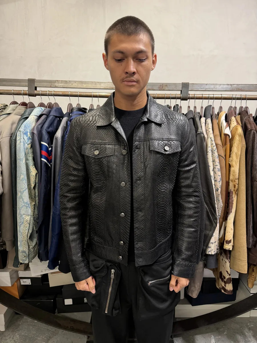 AW2016 Roberto Cavalli Black Python Leather Trucker Jacket LkLVlaw 2