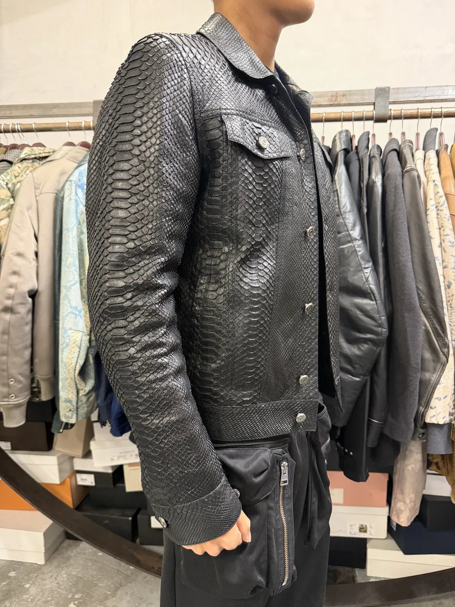 AW2016 Roberto Cavalli Black Python Leather Trucker Jacket LkLVlaw 3