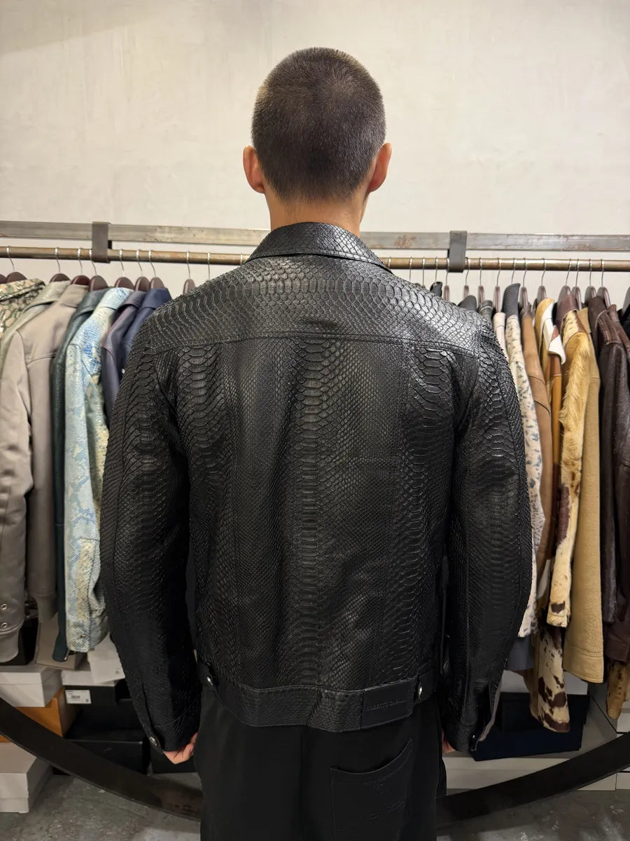AW2016 Roberto Cavalli Black Python Leather Trucker Jacket LkLVlaw 4