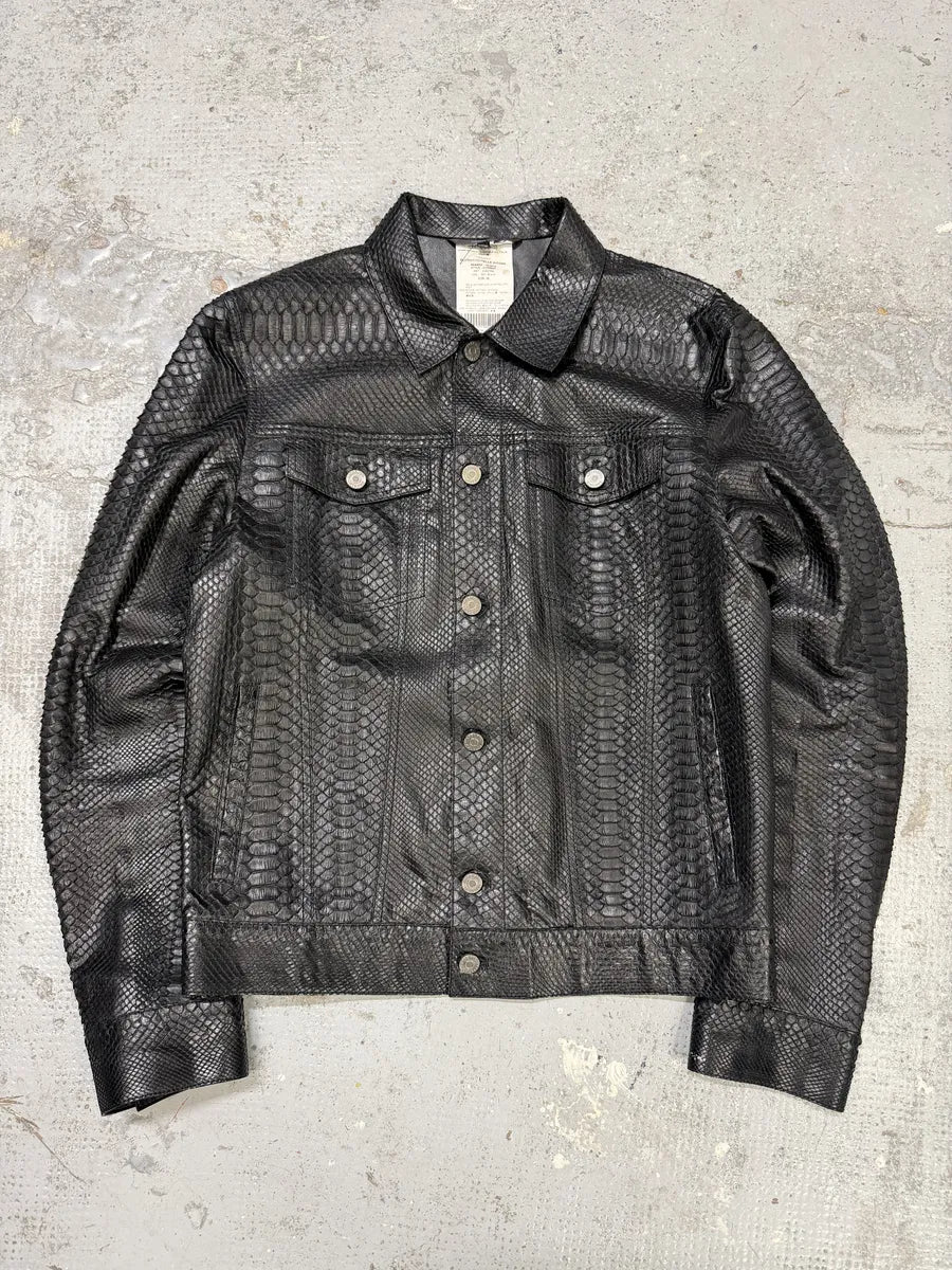 AW2016 Roberto Cavalli Black Python Leather Trucker Jacket LkLVlaw 5