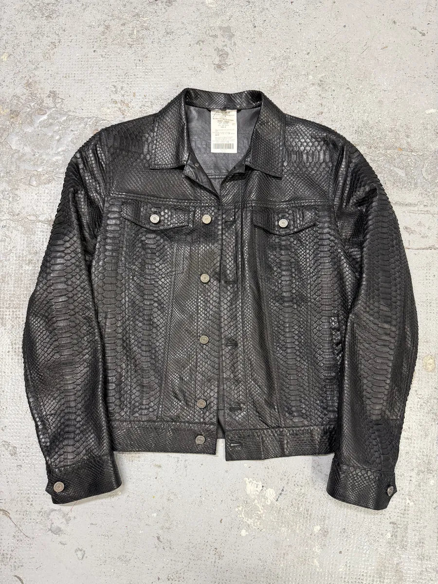 AW2016 Roberto Cavalli Black Python Leather Trucker Jacket LkLVlaw 6