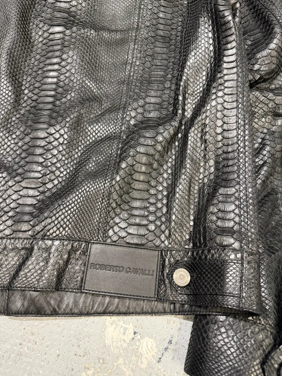AW2016 Roberto Cavalli Black Python Leather Trucker Jacket LkLVlaw 8