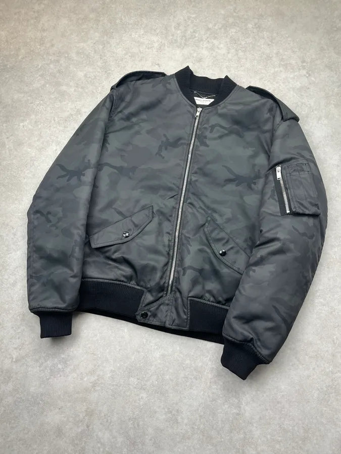 AW2016 Saint Laurent Dark Grey Camouflage Nylon Bomber Jacket lbMMWVx 3
