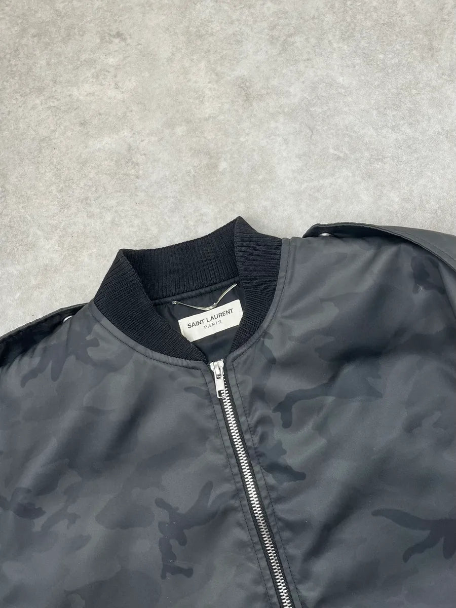 AW2016 Saint Laurent Dark Grey Camouflage Nylon Bomber Jacket lbMMWVx 4